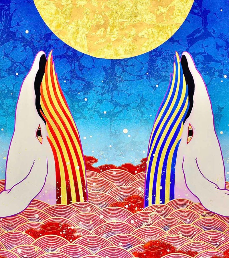 Koki Tsujimoto-Auspicious Red and White Twin Whales-Rakuyo--Art colours vol38 parkhoteltokyo-Transition of Diversity by Ginza Galleries (3)