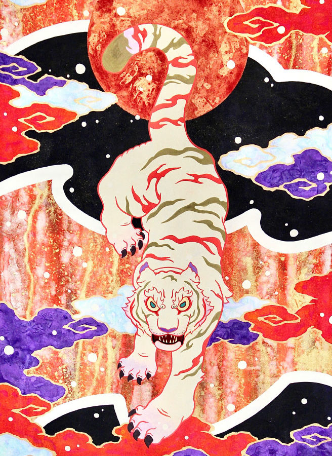 Koki Tsujimoto-Auspicious White Tiger-Aya-Art colours vol38 parkhoteltokyo-Transition of Diversity by Ginza Galleries Autumn